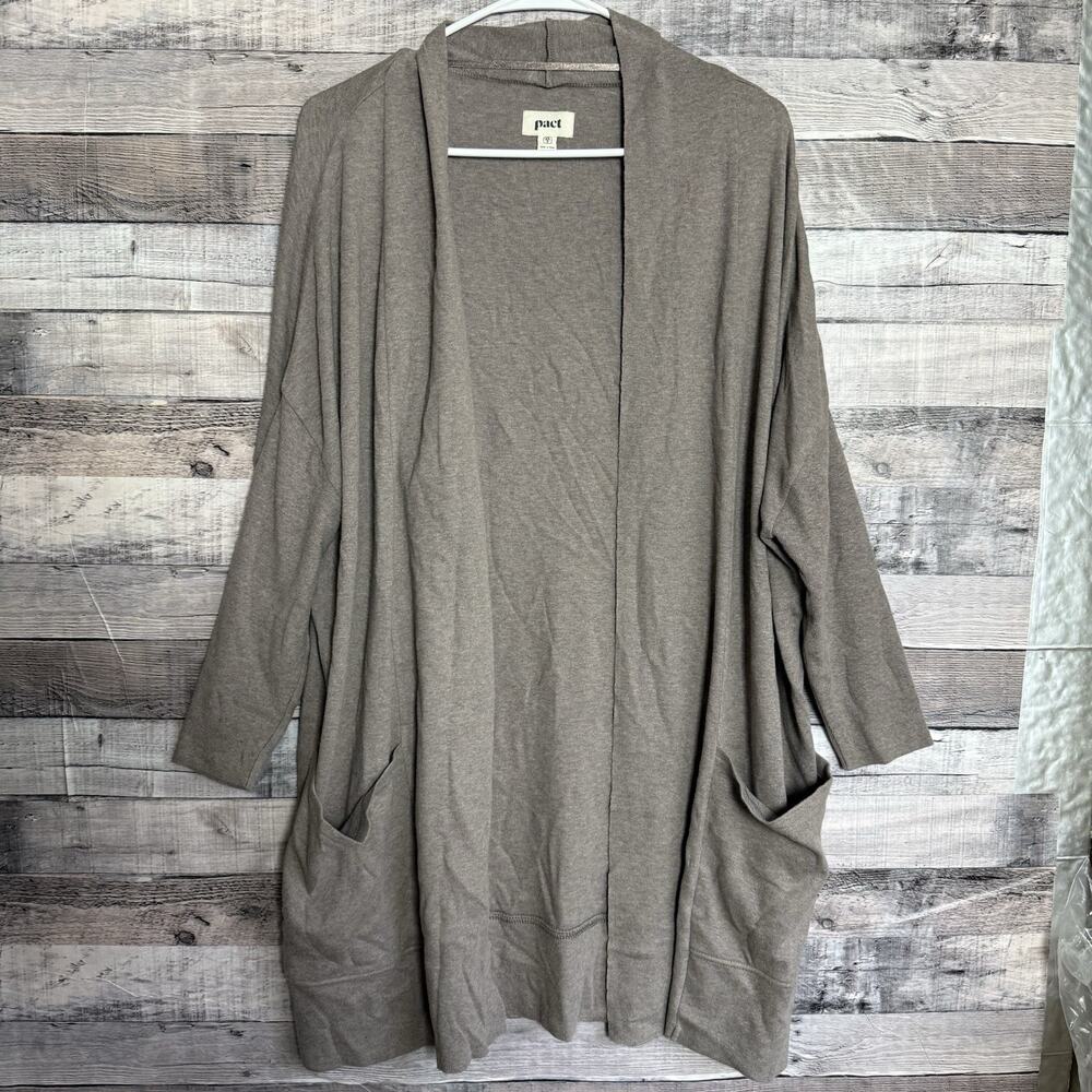 Pact Womens Taupe Airplane Wrap Cardigan XS/S Organic Cotton Open Front Pockets